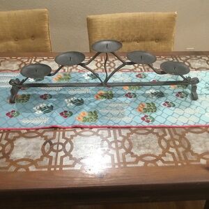 Wrought Iron 5 Candle Holder 30" Fireplace Table Centerpiece Leather Textured